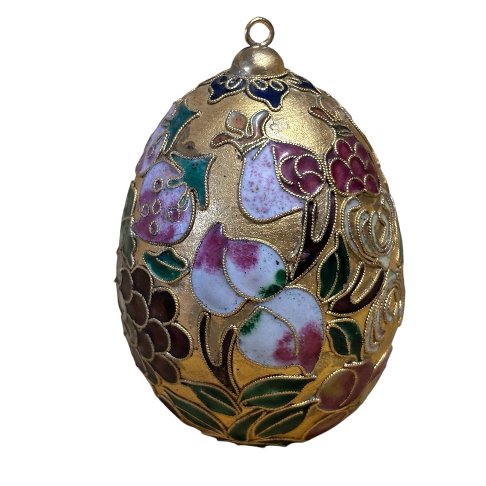 NYCO Gold Enamel Cloisonné Egg Shape Ornament xmas 3” LIKE NEW